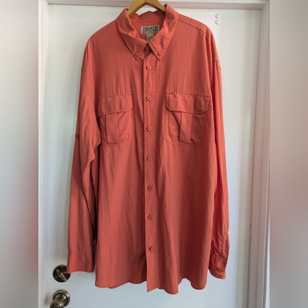 Duluth Trading Coolplus Long Sleeve Vented Fishing Shirt Orange UPF-2XLT